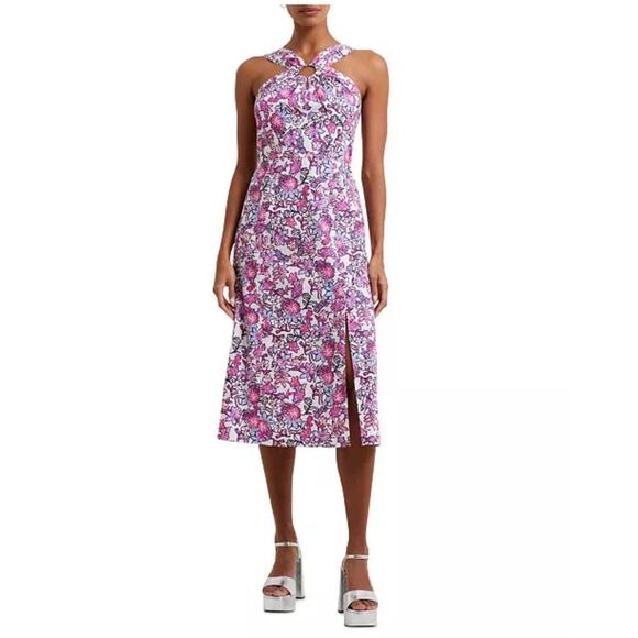French Connection Womens 0 Fontini Cotton Ring Halter Midi Dress Wedding Guest - Picture 1 of 9
